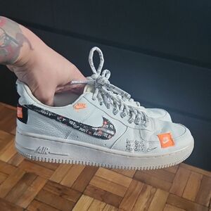 Nike Air Fore 1 White and Orange Just Do It Sneakers